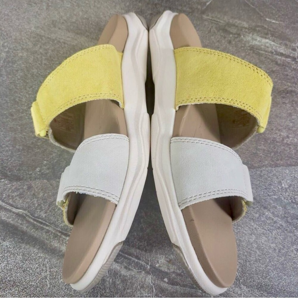 Earth Origins Cream and Yellow Suede Slide Sandals - Picture 6 of 8